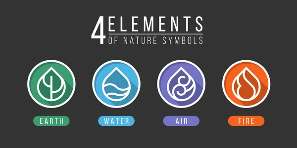 Elemente Der Natur Symbole Erde Wasser Luft Und Feuer Mit — Stockvektor