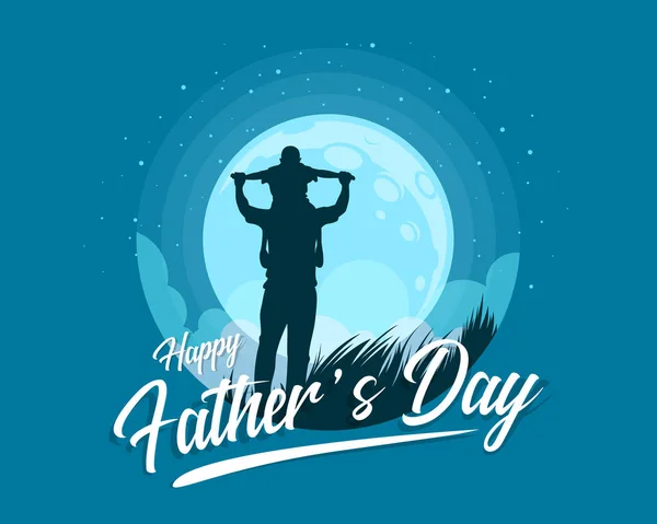Счастливый День Отца Баннер Силуэт Сын Едет Отец Шея Синий — стоковый вектор