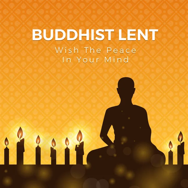 Buddhist Lent Day Silhouette Meditation Candle Light Yellow Orange Flower — Vector de stock