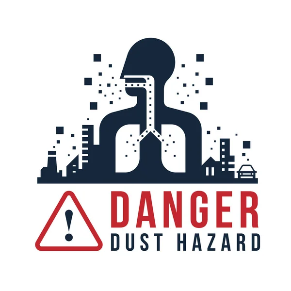 Danger Dust Hazard Concept Human Breathe Dust Lungs Cities Dust — Stock Vector