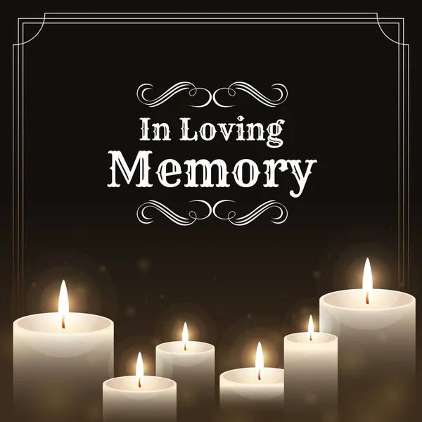 Funeral Banner Loving Memory Text Candles Light Black Background Vector — Stock Vector
