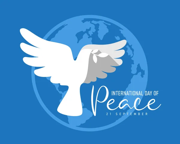 International Peace Day White Dove Bird Leaf Flying Earth World — Stock Vector