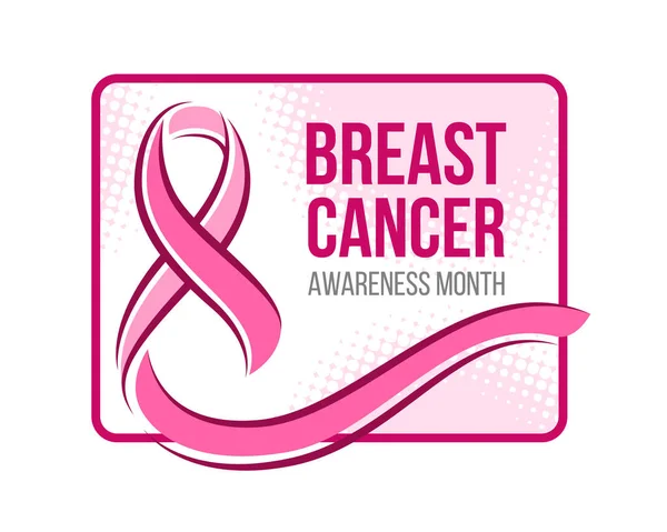 Breast Cancer Awareness Month Banner Pink Ribbon Sign Text Rounded — Image vectorielle