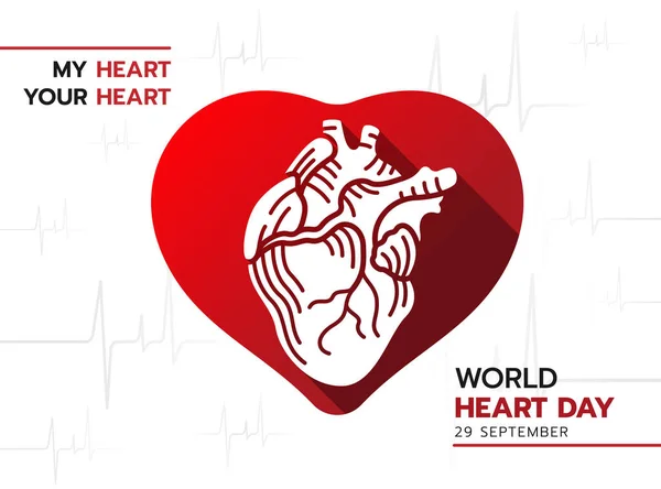 World Heart Day White Human Heart Red Heart Sign Heart —  Vetores de Stock