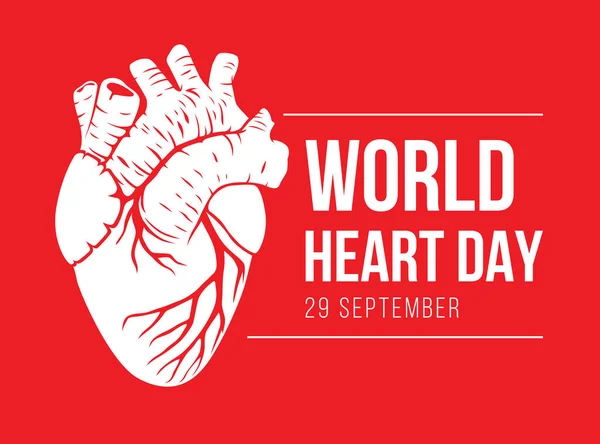 World Heart Day White Human Heart Sign Red Background Vector —  Vetores de Stock