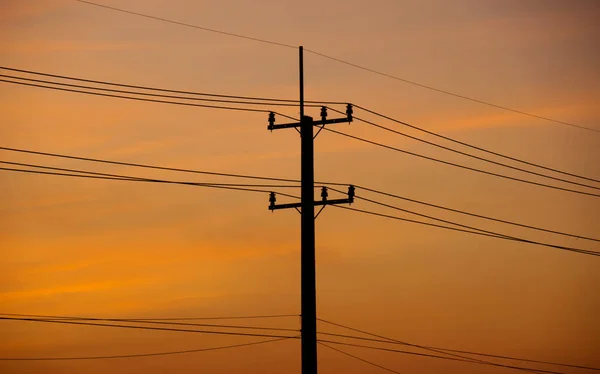 Silhouette Power Electric Pole Evening Time — Stock Photo, Image
