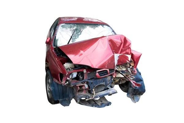 Red Car Car Hit Accident Isolate White Background — Stock Photo, Image