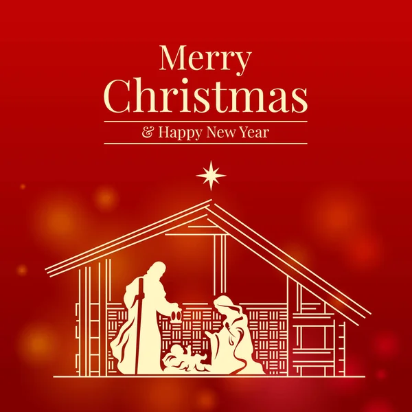 Feliz Navidad Feliz Año Nuevo Banner Con Belén Jesús Escena — Archivo Imágenes Vectoriales
