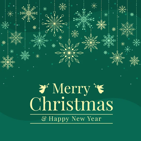 Soyut kar işaretli mutlu noel pankartı yeşil arka plan vektör tasarımında asılı