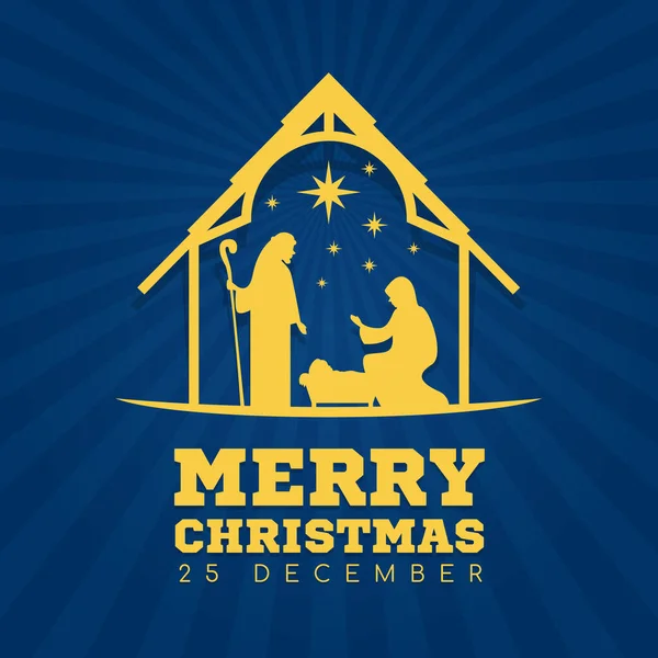 Feliz Cartel Bandera Navidad Con Paisaje Navideño Nocturno Mary Joseph — Archivo Imágenes Vectoriales