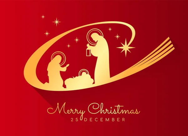 Frohe Weihnachten Banner Mit Gold Nightly Christmas Scenery Mary Und — Stockvektor