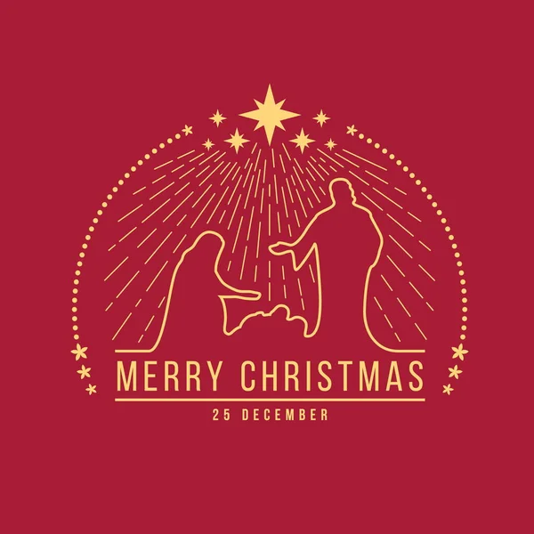 Merry Christmas Banner Sign Abstract Gold Line Nightly Christmas Scenery — Stockvector