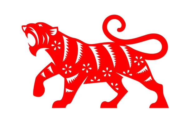 Animais Zodíaco Chinês Red Papercutting Tigre Design Vetor Ano Novo —  Vetores de Stock