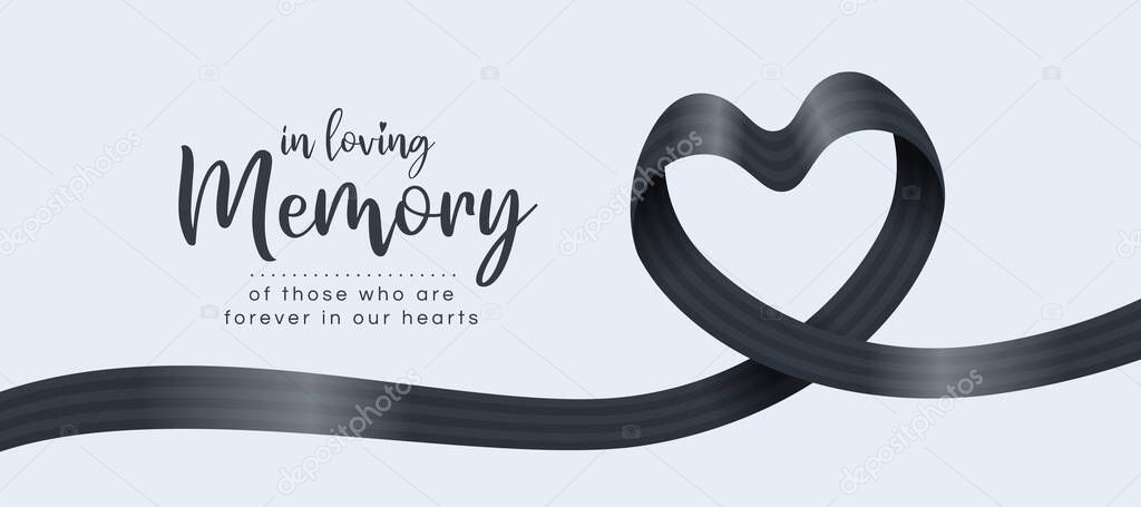 In loving memory, of those who are forever in our hearts text and black alternating Stripe ribbon roll wave make heart shape vector design