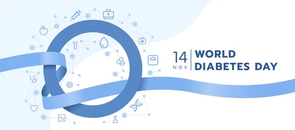 World Diabetes Day Blue Ribbon Blue Ring Circle Sign Icon — Stock Vector
