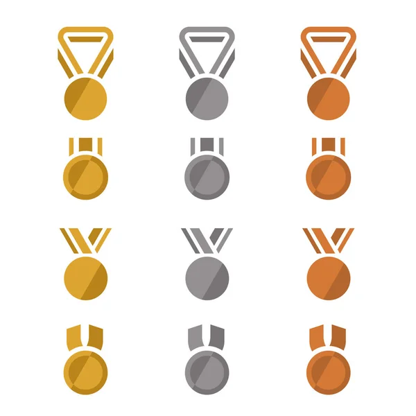 Médailles Argent Bronze Avec Motif Vectoriel Minime Style Icône Plate — Image vectorielle