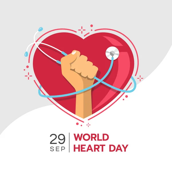 Världen Hjärta Dag Mänsklig Hand Hålla Stetoskop Rött Hjärttecken Med — Stock vektor