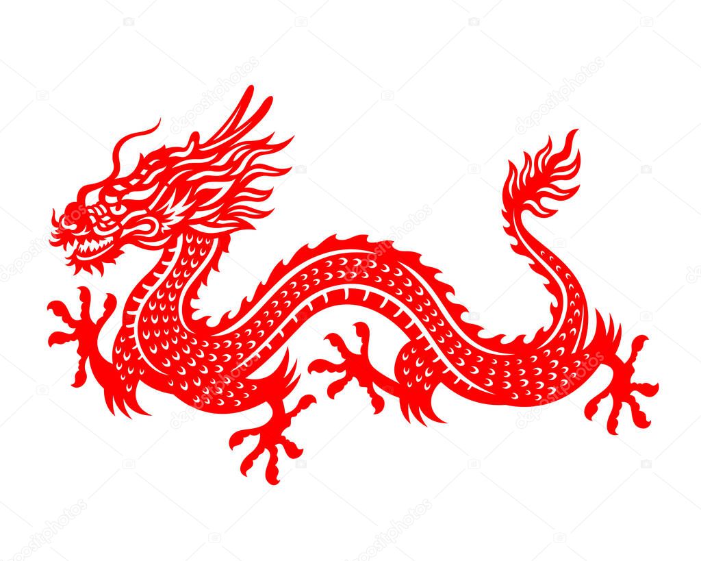 Red paper cut a China Dragon symbols vector art design