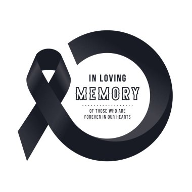 Kalplerimizde sonsuza dek yaşayanların anısına siyah kurdele işareti yuvarlak çerçeve çerçeve tasarımı ile metin