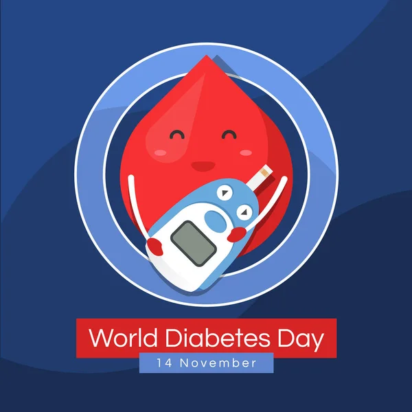 Världen Diabetes Dag Banner Droppe Blod Charector Hålla Blod Glukos — Stock vektor