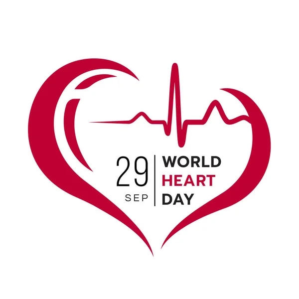 Mundo Coração Dia Banner Abstrato Vermelho Ritmo Cardíaco Onda Forma —  Vetores de Stock