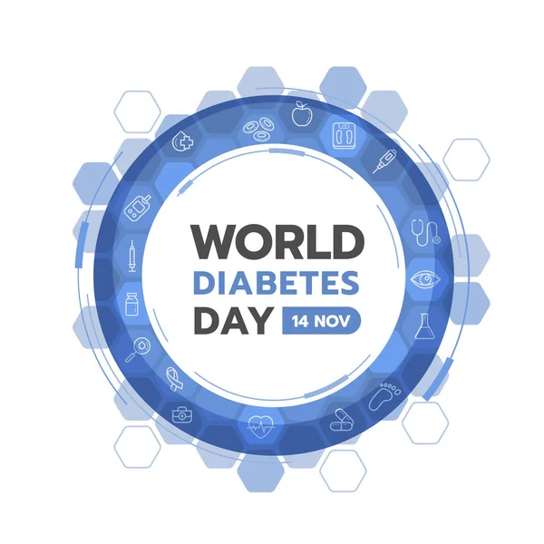 Wereld Diabetes Dag Banner Abstracte Ring Blauw Teken Met Pictogram — Stockvector