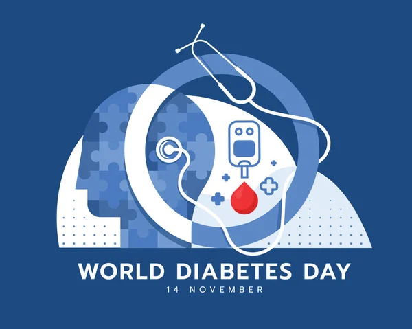 Världen Diabetes Dag Banner Droppe Blod Blod Glukos Mätare Kors — Stock vektor