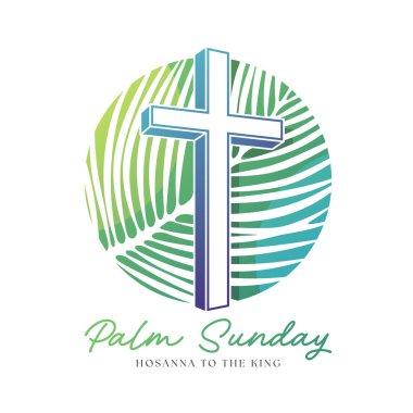 Palmiye Pazarı - Soyut yeşil palmiye yaprakları doku vektör tasarımı ile daire şeklinde 3D Hristiyan haçı işareti