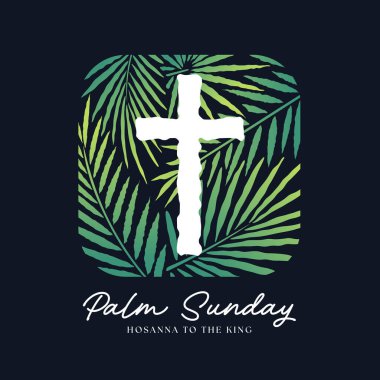 Palmiye Pazarı - Soyut yeşil palmiye yaprakları doku vektör tasarımı ile yuvarlak kare şekilli soyut beyaz haç işareti