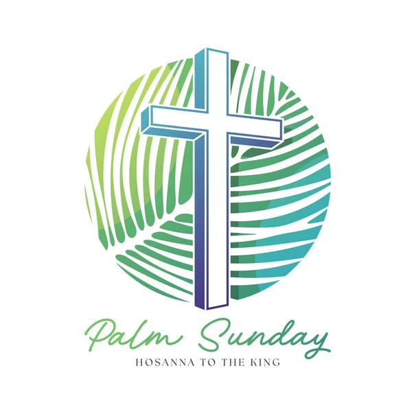 Palmiye Pazarı - Soyut yeşil palmiye yaprakları doku vektör tasarımı ile daire şeklinde 3D Hristiyan haçı işareti