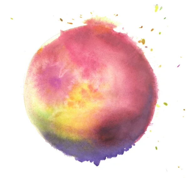 Colorful watercolor sphere. Abstract painting. Blue, yellow, purple and red paint. — Stock Photo, Image