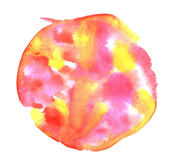 Colorful watercolor sphere. Abstract painting. Pink, yellow, purple and red pigments. Blank multicolored Abstract Smudged Texture Background. Freehand Circle Drawing with Space for Your Image or Text. — Stock Photo, Image