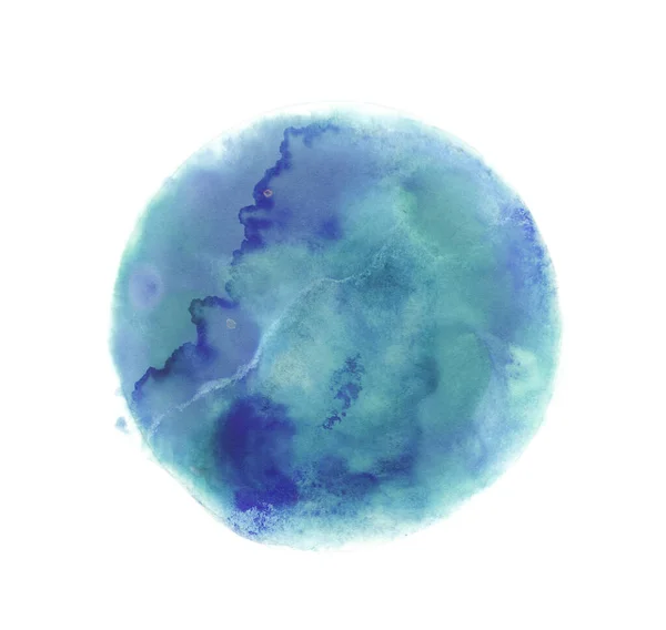 五彩缤纷的水彩球Grunge设计元素 蓝色湿手画在圆形斑点上 抽象画 青色和蓝色油漆 — 图库照片
