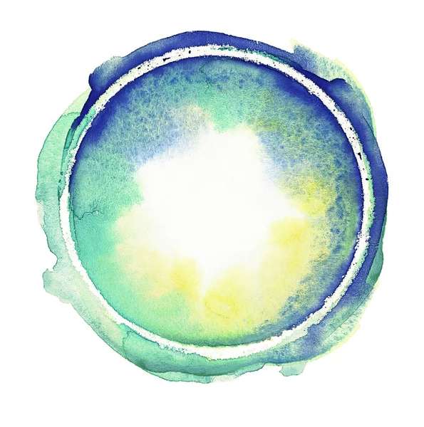 Lebendiger Blauer Grüner Smaragdgelber Aquarellkreis Leuchtend Pastellfarbene Handgefertigte Designelemente Multicolor — Stockfoto