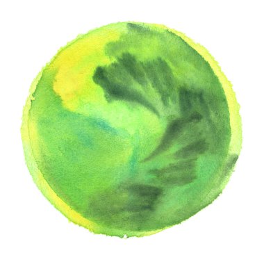 Renkli suluboya küresi. Grunge tasarım elementleri. Yeşil ıslak el lekeli daire şeklinde boyanmış. Soyut resim.