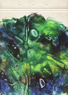 Renkli suluboya lekesi. Eski kağıt üzerine soyut suluboya resim. Çok renkli soyut lekeli doku arkaplanı. Metnin için Serbest Çizim Alanı. Klasik stil. 