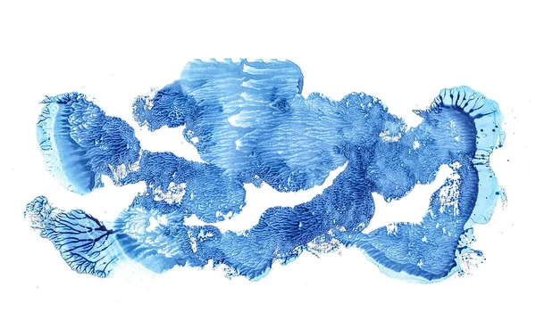 青い水彩スポット 古い紙に抽象的な水彩画 あなたのテキストのためのスペースとフリーハンドの図面 白い画像に隔離された — ストック写真