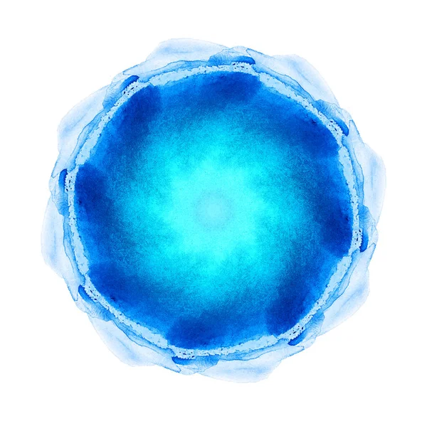 Blue Cyan Symmetric Watercolor Circle Texture Splash Isolated White Background Stock Photo