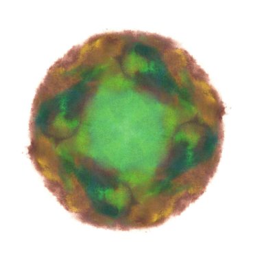 Yeşil ve kahverengi el boyası yuvarlak yuvarlak daire dokusu beyaz zemin üzerinde izole edilmiş ve kenarları düz değil. Boş renkli boyalı tasarım öğesi. Soyut el çizilmiş renkli suluboya küresi.