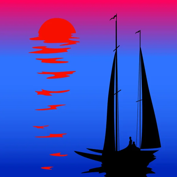 Le soleil et deux voiles en couleur — Image vectorielle
