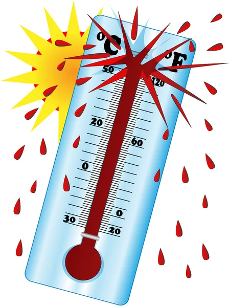 De zon een hoge temperatuur wordt gemaakt wanneer de thermometer ontploft — Stockfoto