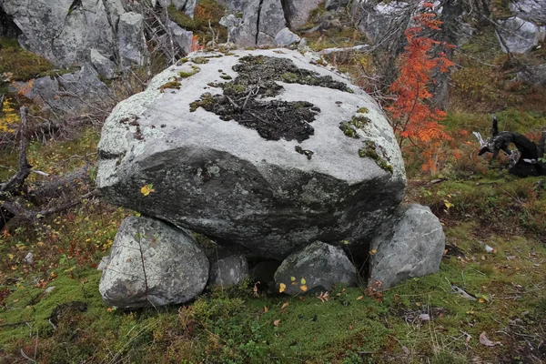 Büyük bir kayanın üzerinde küçük taşlar