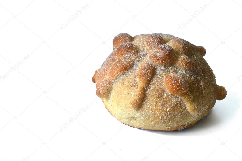 Pan de muerto isolated on white background, copy space