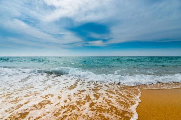 Soft blue ocean wave on clean sandy beach