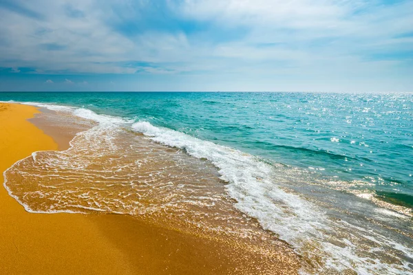 Soft blue ocean wave on clean sandy beach