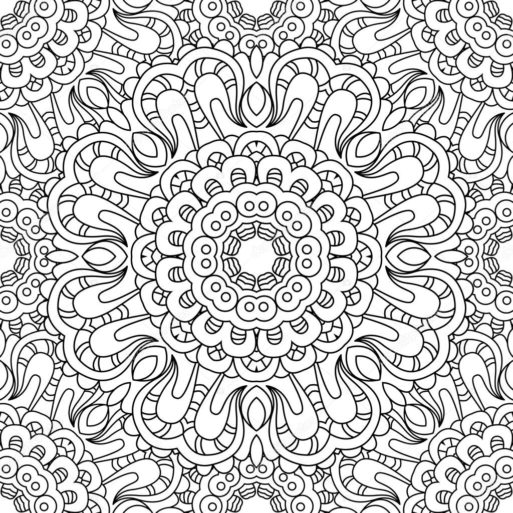Seamless Black And White Vector Background With Mandala Stock