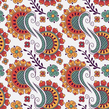 Kına tarzı çizilmiş öğeleri el ile Seamless modeli. Adam