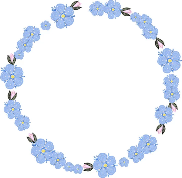 Beyaz Arka Planda Şirin Bir Unutma Beni Çelengi Çiçekler Mavi — Stok Vektör