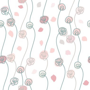 Soyut tırmanış gülleri ve şeffaf gölgelerin taç yapraklarıyla kusursuz bir desen..