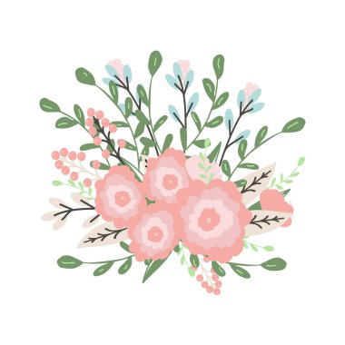 Bir buket gül, yaprak, çiçek. Tebrikler, bir doğum günü daveti, bir düğün..